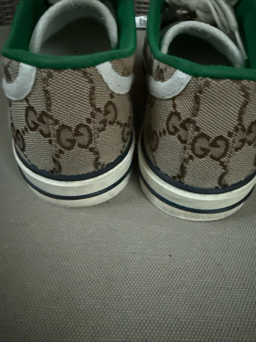 Gucci Brown GG Canvas Sneakers with Green Interior and Red Accent